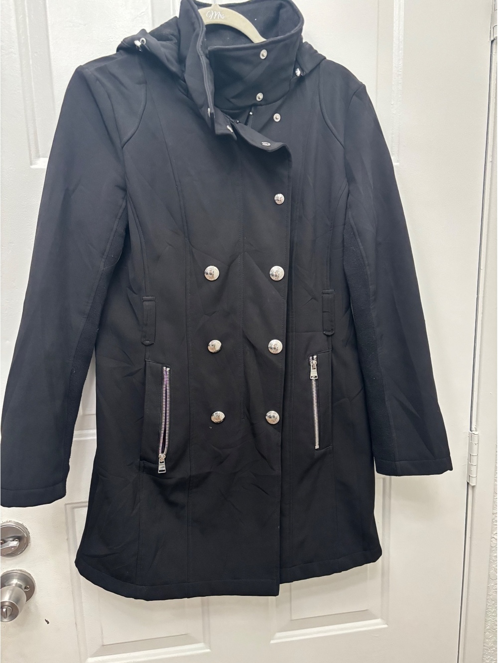 Calvin Klein Women's Double-Breasted Hooded Raincoat/Trench Jacket Size M